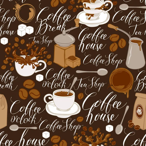 Vector seamless pattern on the coffee theme — Stock Vector