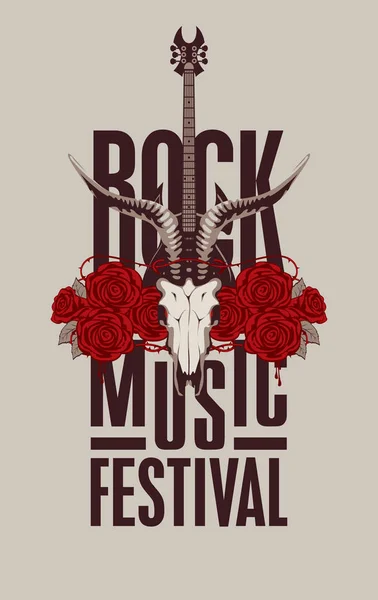 Nápis Rock Music Festival s kozí lebkou — Stockový vektor