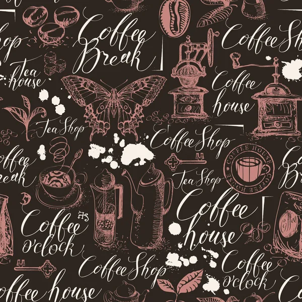 咖啡主题上的矢量无缝图案 — 图库矢量图片