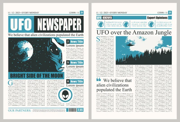 Sjabloon voor de lay-out van de krant over het UFOs-thema — Stockvector