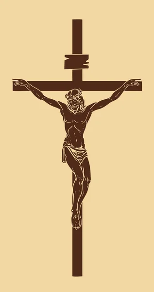 Kruisiging van Jezus Christus, een religieus symbool — Stockvector