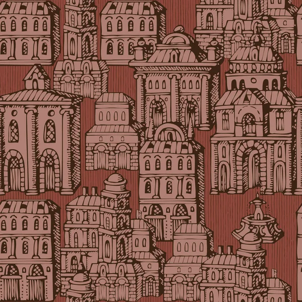Eski el çizilmiş evler ile dikişsiz desen — Stok Vektör