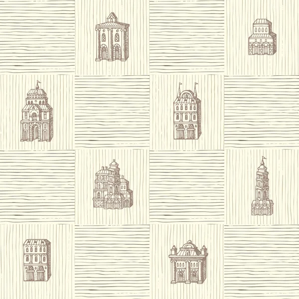 Бесшовный рисунок со старыми ручными домами — стоковый вектор