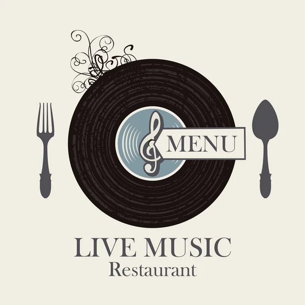 Menu restaurant avec disque vinyle et couverts — Image vectorielle