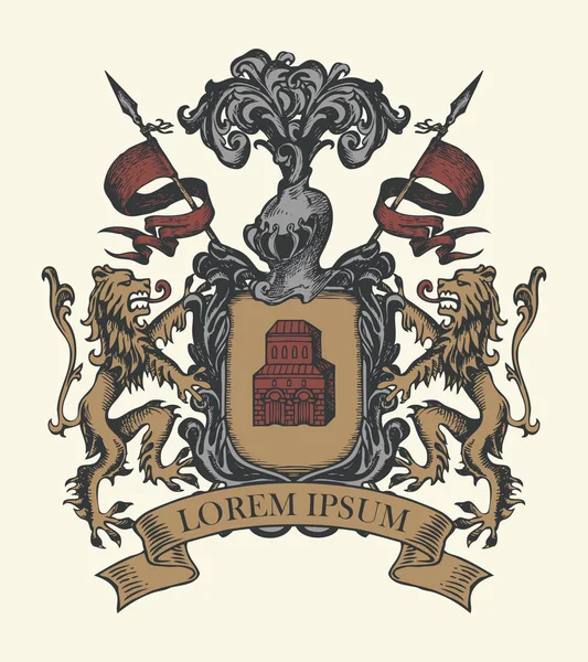 Medieval heraldic Coat of arms in vintage style — Stock Vector