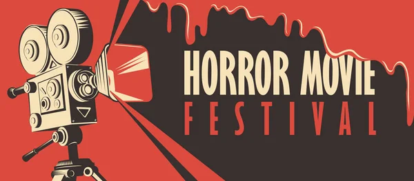 Bannière pour festival de films d'horreur, cinéma effrayant — Image vectorielle