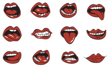 Farklı duygular ile seksi kadın dudakları Seti