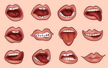 Farklı duygular ile seksi kadın dudakları Seti