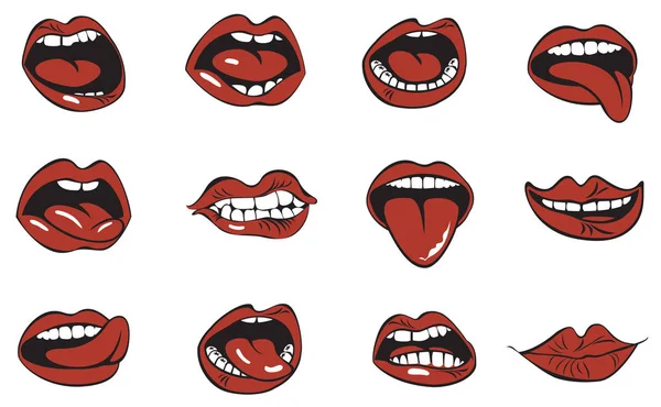 Conjunto de labios de mujer sexy con diferentes emociones — Vector de stock