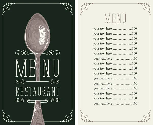 Restaurant menu met prijslijst en realistische lepel — Stockvector