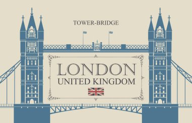 Londra'da ünlü Tower-Bridge ile Retro kartpostal
