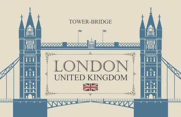 Carte postale rétro avec célèbre Tower-Bridge à Londres — Image vectorielle