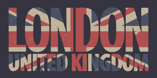 Opschrift Londen, Verenigd Koninkrijk in kleuren van Britse vlag — Stockvector