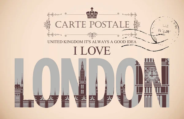 Векторная винтажная открытка со словами I love London — стоковый вектор
