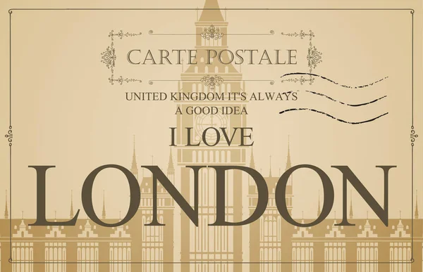 Postal Vector vintage con palabras I love London — Vector de stock
