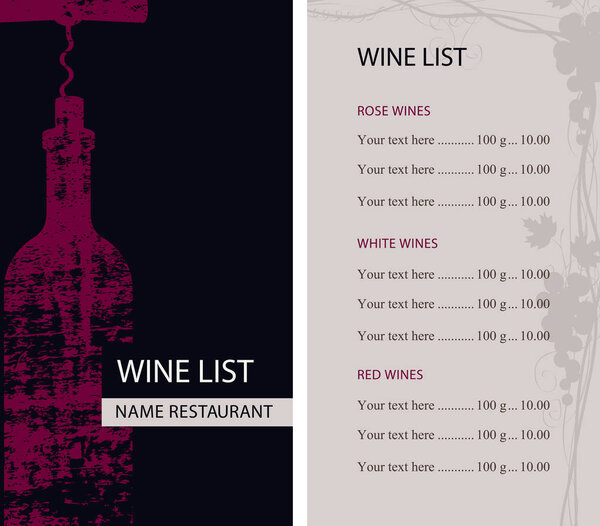 restaurant wine list with bottle and corkscrew