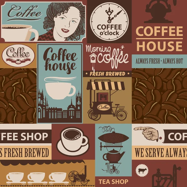 Sömlöst mönster på temat kaffe hus — Stock vektor