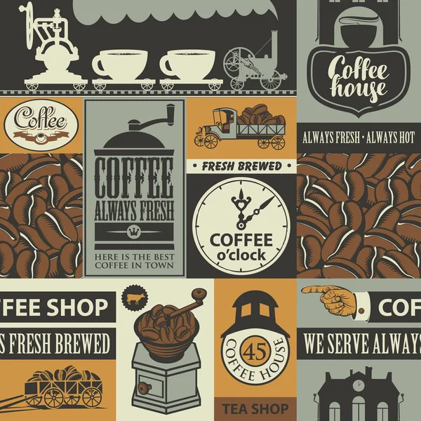 Naadloos patroon op het thema van koffiehuizen — Stockvector