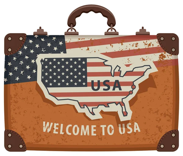 Grafika wektorowa torby podróżnego z mapą i flagą USA — Wektor stockowy