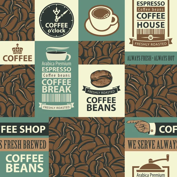 Vector seamless pattern on the coffee theme — Stock Vector