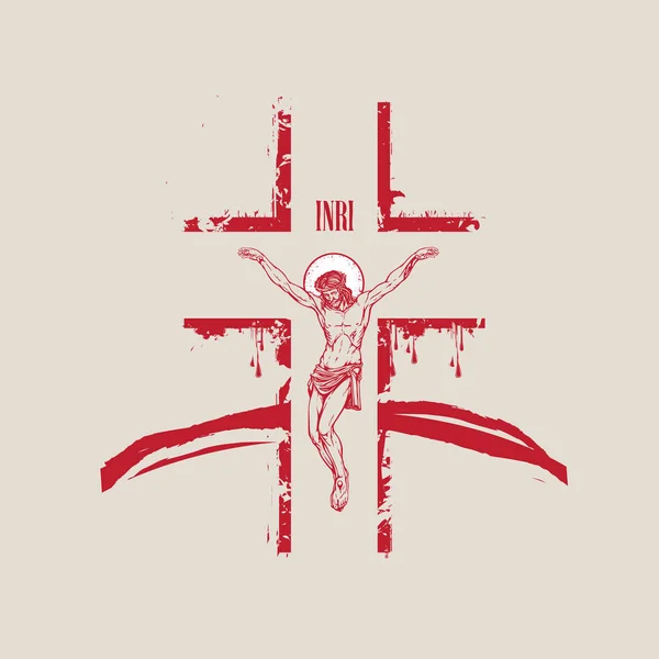 Jésus-Christ crucifié sur la croix, symbole religieux — Image vectorielle