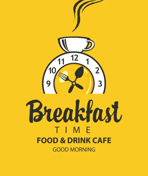 Banner voor ontbijt met klok, tafelgerei en cup — Stockvector