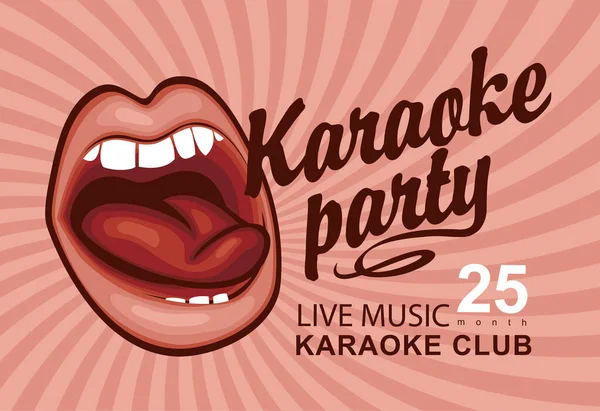 Pancarta para fiesta de karaoke con la boca cantando — Vector de stock