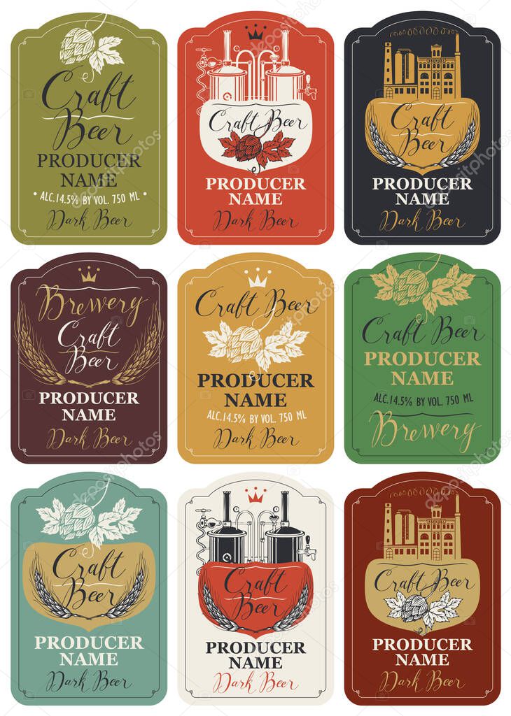 Set of labels for beer and brewery in retro style