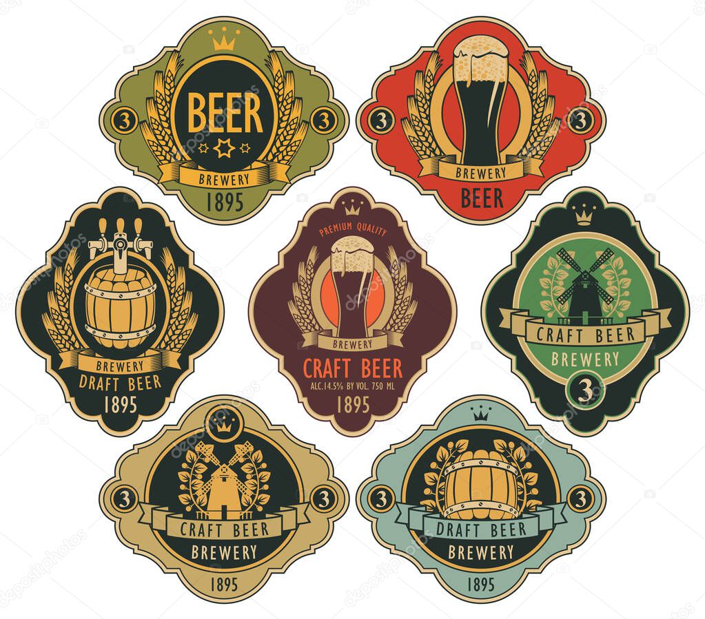 set of ornate beer labels in retro style