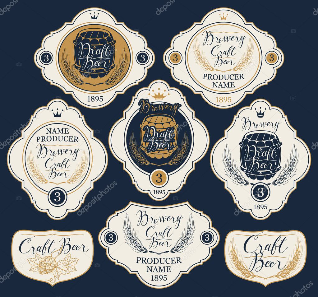 Vector set of ornate beer labels in retro style