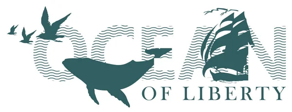 用手绘大头鲸表示向量字母的海洋 — 图库矢量图片