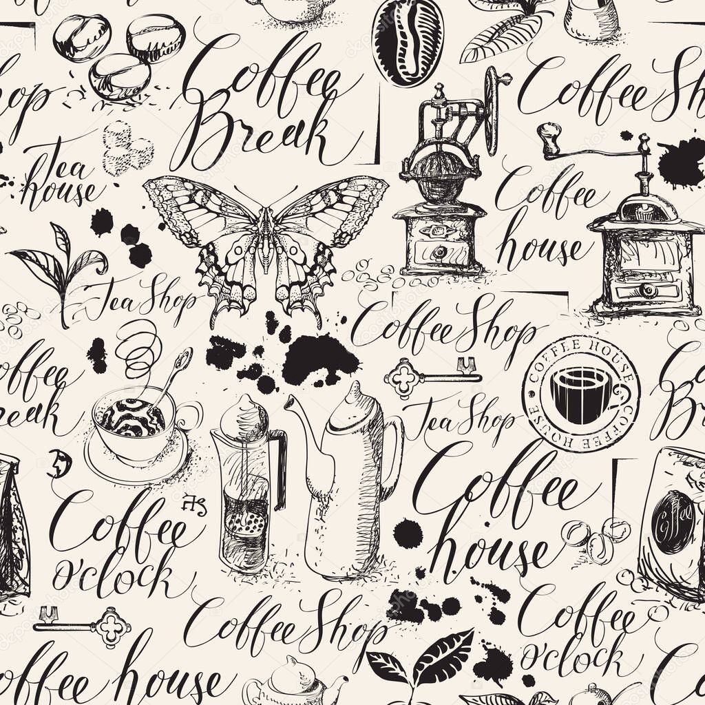 vector seamless pattern on tee and coffee theme