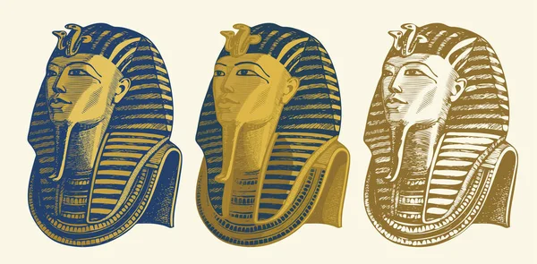 Blyertsteckning, gyllene mask av farao Tutankhamun — Stock vektor