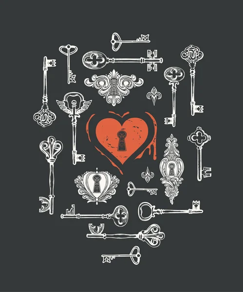 Vektor banner om tema af kærlighed med gamle nøgler – Stock-vektor