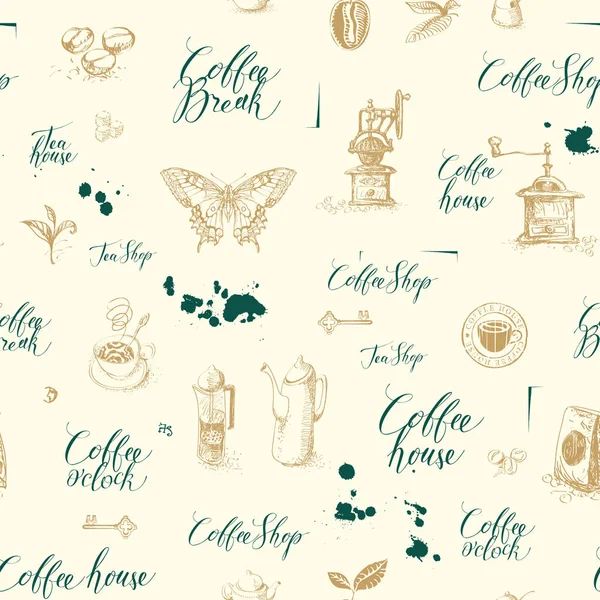 Motif sans couture vectoriel sur le thème du thé et du café — Image vectorielle