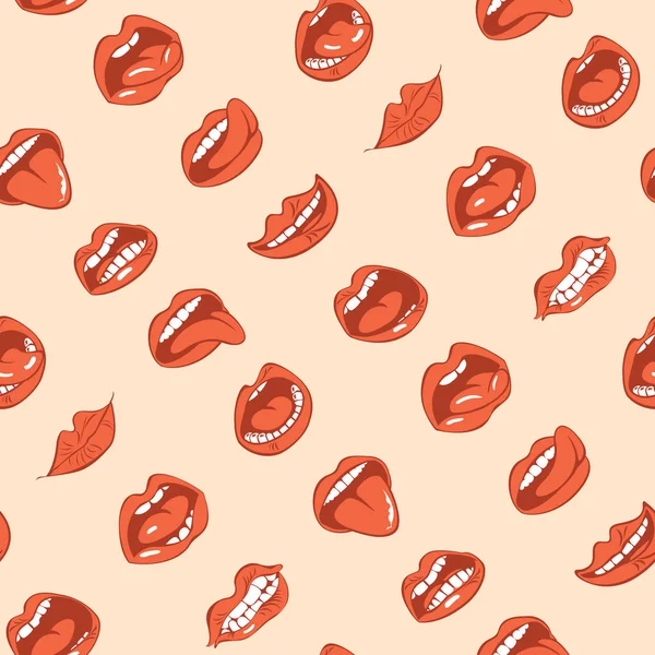 Naadloos patroon, sexy vrouw lippen en monden — Stockvector