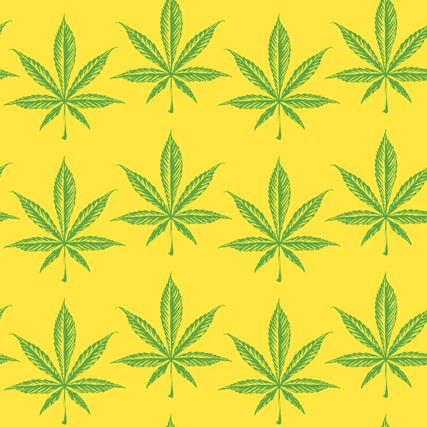 Vektornahtloses Muster Mit Handgezeichneten Cannabisblättern Dekorative Wiederholbare Hintergrund Mit Grünen — Stockvektor