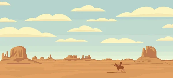 Декоративная Иллюстрация Прериями Дикого Запада Силуэтом Индейского Вождя Лошади Векторный — стоковый вектор