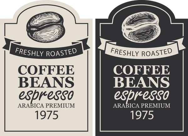 Etykiety Kawy Stylu Retro Zestaw Dwóch Etykiet Wektorowych Świeżo Palonych — Wektor stockowy