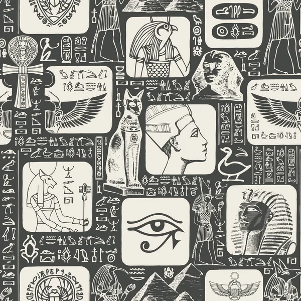 Das Altägyptische Nahtlose Muster Mit Den Hieroglyphen Ist Zufällig Ausgewählt — Stockvektor