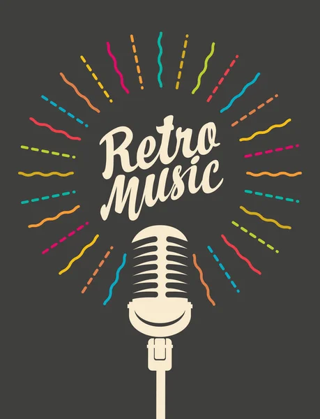 Retro Music Poster Microphone Calligraphic Lettering Black Background Flat Design — Stock Vector