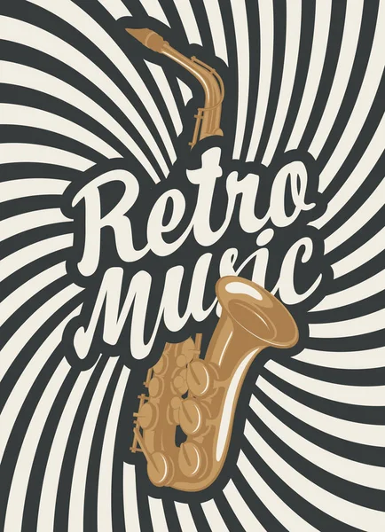 Μουσική Αφίσα Πανό Καλλιγραφική Επιγραφή Ρετρό Μουσική Και Σαξόφωνο Φόντο — Διανυσματικό Αρχείο