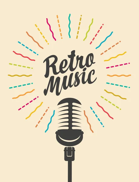 Retro Music Poster Microphone Calligraphic Lettering Flat Design Classic Dynamic — Stock Vector