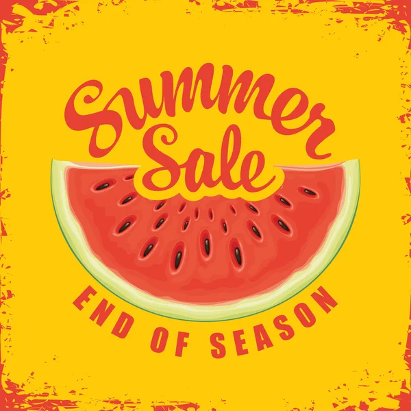 Summer Sale Illustration Bitten Piece Watermelon Vector Promotional Banner Juicy — Stock Vector