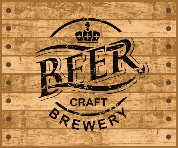 Etiqueta Banner Para Cerveja Artesanal Impressa Fundo Madeira Estilo Retro —  Vetores de Stock