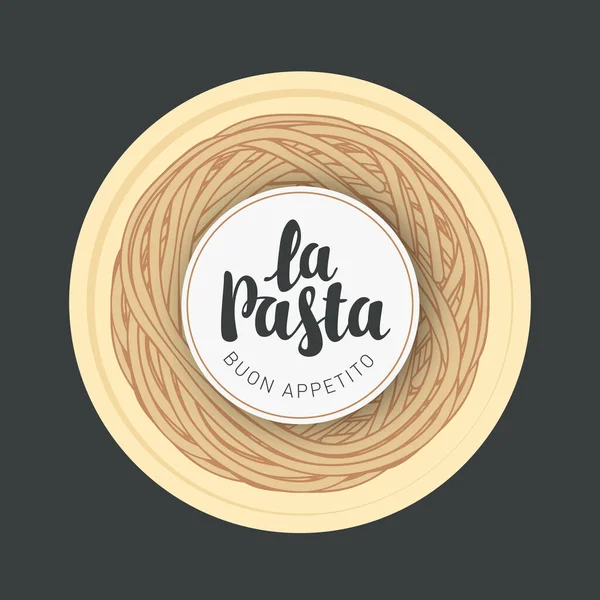 Pastas Italianas Sobre Plato Redondo Estilo Retro Sobre Fondo Negro — Archivo Imágenes Vectoriales