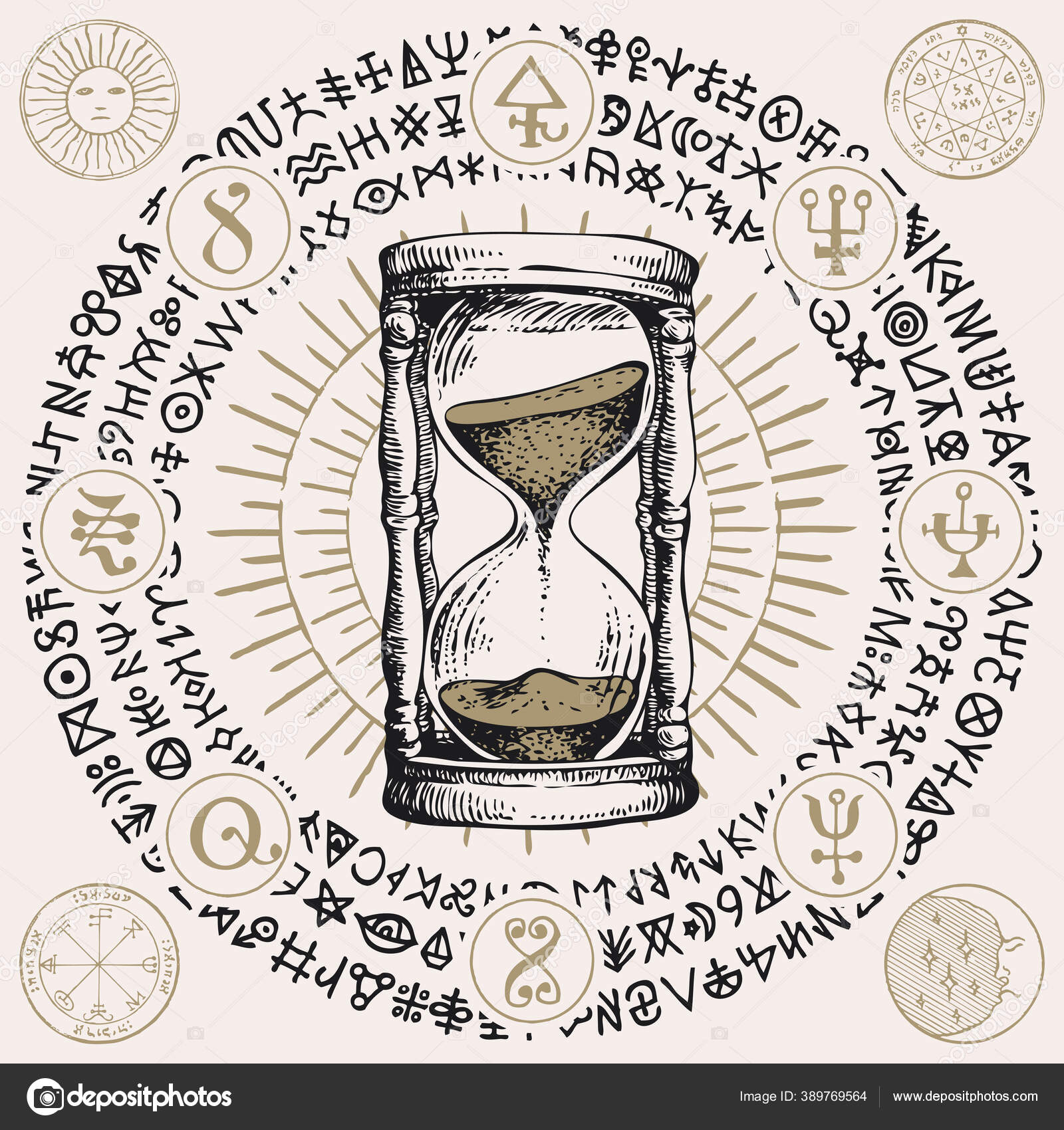 Reloj Arena Dibujado Mano Con Arena Interior Estilo Vintage - Main Image