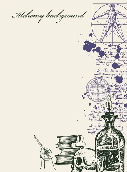 Алхімічний Фон Вінтажні Художні Ілюстрації Алхімічну Тему Писарями Імітують Рукописний — стоковий вектор