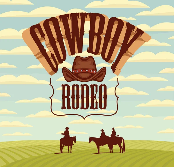 Wild West Banner Emblémával Egy Cowboy Rodeo Show Nyugati Táj — Stock Vector