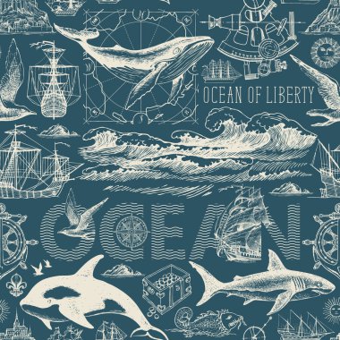 Deniz yolculuğu, macera ve keşif konularında kusursuz bir düzen. El yapımı okyanus dalgaları, yelkenliler ve çeşitli deniz sakinleri ile özyinelenen özet arka plan